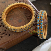 Single Line Kundan Bangle-Dice and Dots-Ink Blue-G3627